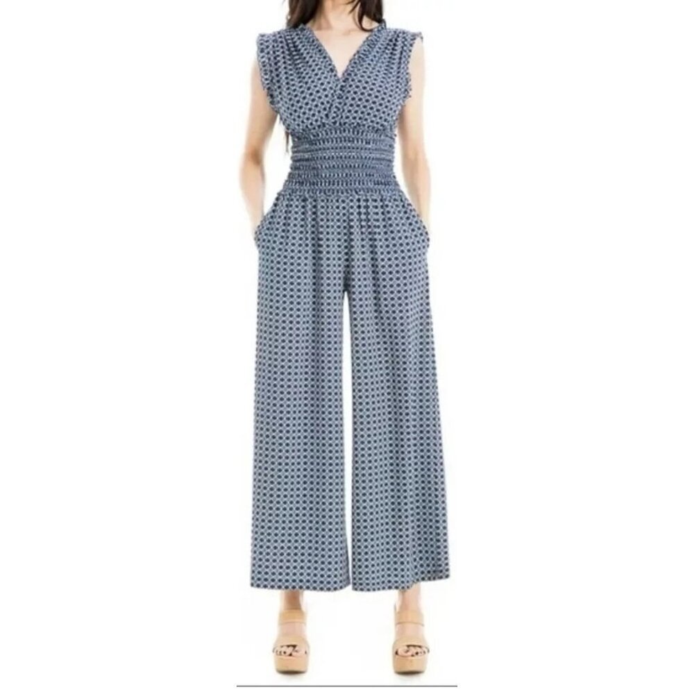 NEW Max Studio Floral Print Wide Leg Crepe Jumpsuit Size 2X
